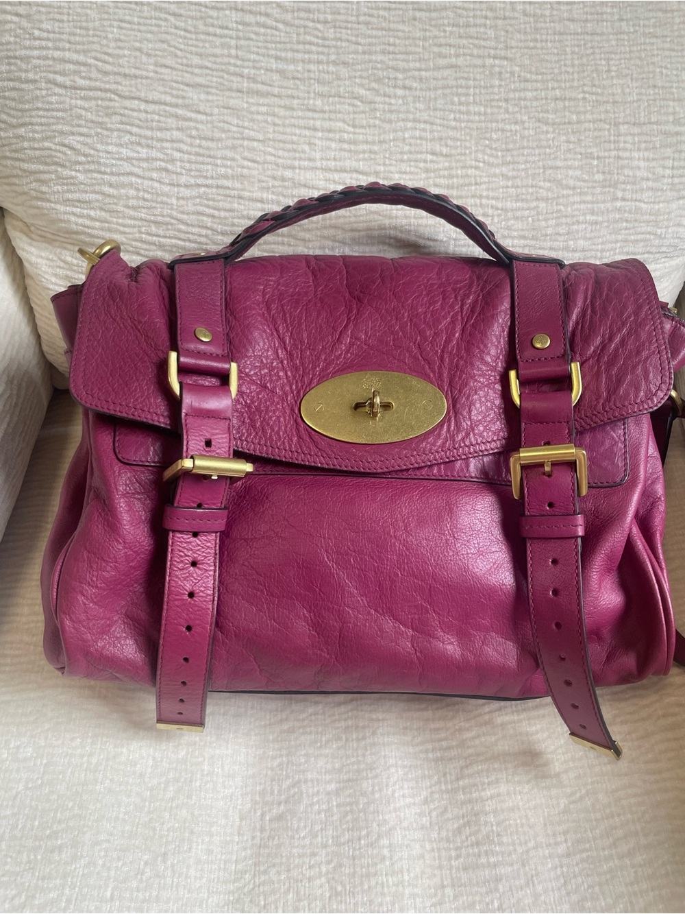 Mulberry Deep Berry Pink Alexa Satchel with Gold Hardware